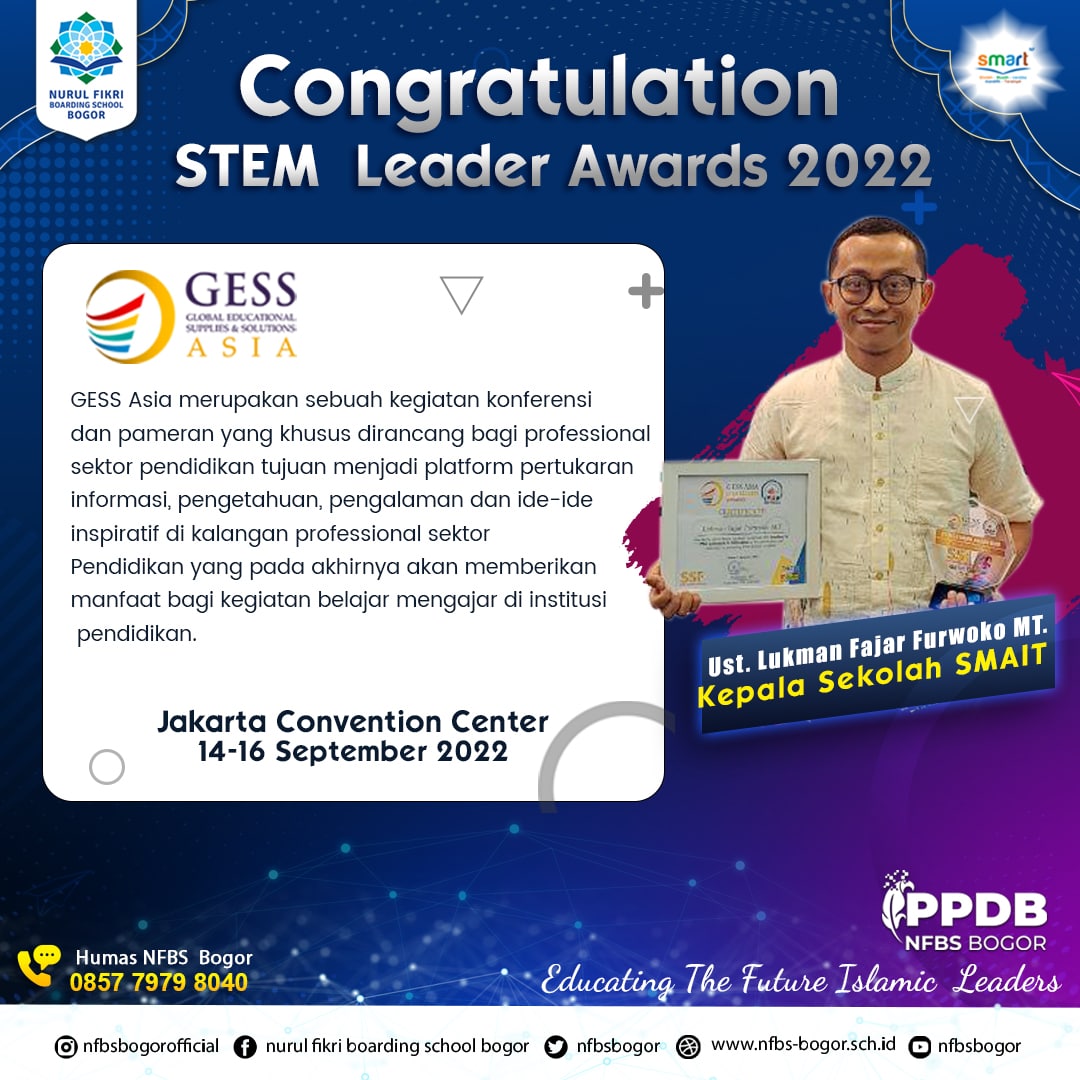 Kepala Sekolah SMAIT Nurul Fikri Boarding School Bogor Raih Penghargaan STEM Leader Awards 2022